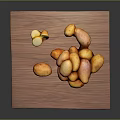 Fresh Potatoes Heap Displayed On Wooden Tray Close Up View