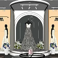 Elegant Bridal Shop With Wedding Dresses On Mannequins Decorative Flowers And Mirror
