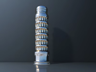 Shiny Silver Leaning Tower of Pisa Shape Model on Gray Surface With Dark Background 3d model
