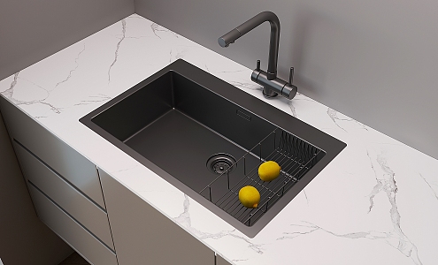 Built-in sink stainless steel sink dishwashing basin faucet drain basket 3d model