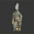 Ancient Chinese Terracotta Warrior Sculpture Carving with Detailed Armor and Sitting Pose