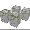 Four Sand Tables With White Building Models Green Lawns And Marble Textured Bases