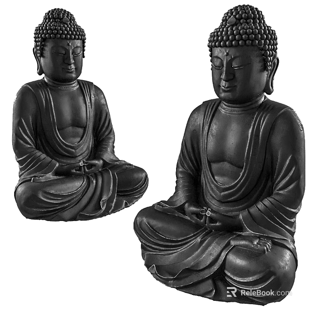 Hand Carved Black Buddha Sculptures in Serene Sitting Meditation Pose with Traditional Craftsmanship 3d model 