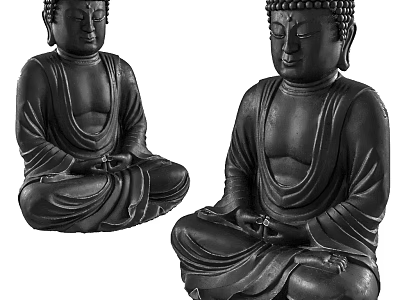 Hand Carved Black Buddha Sculptures in Serene Sitting Meditation Pose with Traditional Craftsmanship 3d model