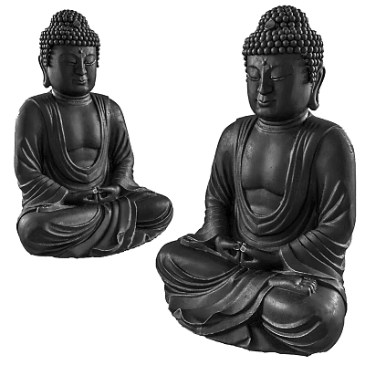 Hand Carved Black Buddha Sculptures in Serene Sitting Meditation Pose with Traditional Craftsmanship 3d model