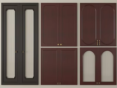 Various Cabinet Door Components With Glass Arched Panels And Brass Handles 3d model
