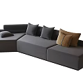 Modern Gray Sectional Sofa with Multiple Cushions and Brown Accent Pillows 3d model