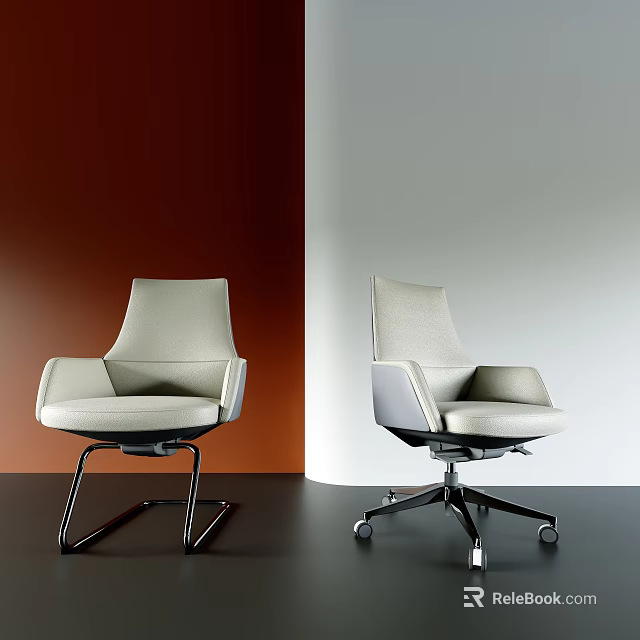 Modern Light Colored Upholstered Leisure Chair With Metal Base And Swivel Wheels 3d model 
