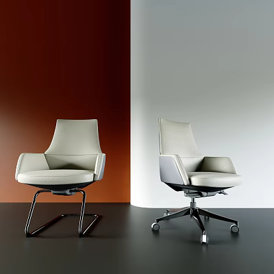 Modern Light Colored Upholstered Leisure Chair With Metal Base And Swivel Wheels 3d model