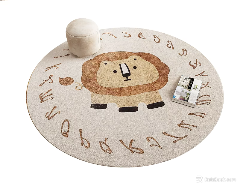 Round Rug With Lion Pattern And Alphabet Letters For Kids Room Decor 3d model 