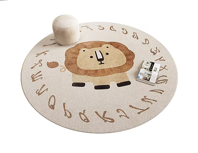 Round Rug With Lion Pattern And Alphabet Letters For Kids Room Decor 3d model