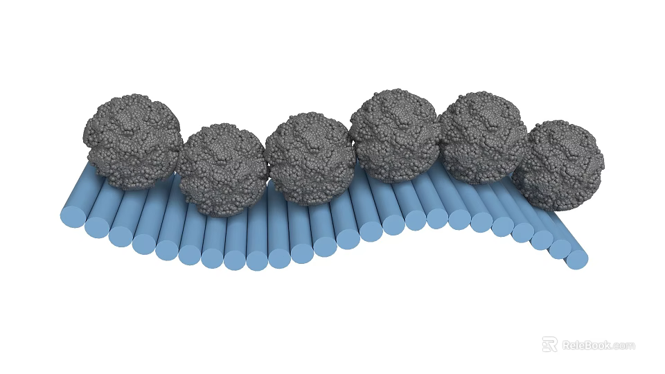 Gray Spheres Placed On Blue Cylinders In Curved Arrangement Decorative Design 3d model 