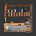 Japanese Ramen Shop Interior With Wooden Counter Seasoning Bottles Bowls Ramen Sign And Kitchen Utensils