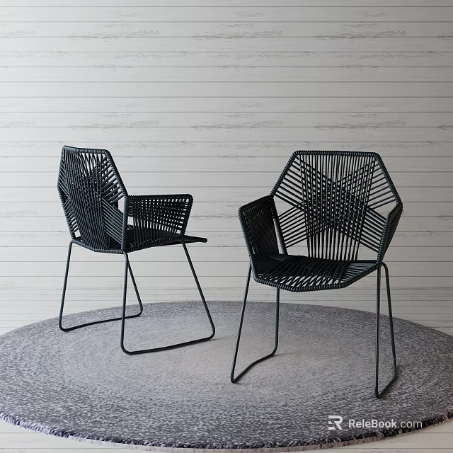 Black Woven Office Chair with Metal Frame and Modern Ergonomic Design 3d model 