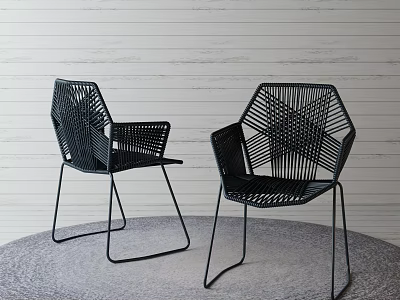 Black Woven Office Chair with Metal Frame and Modern Ergonomic Design 3d model