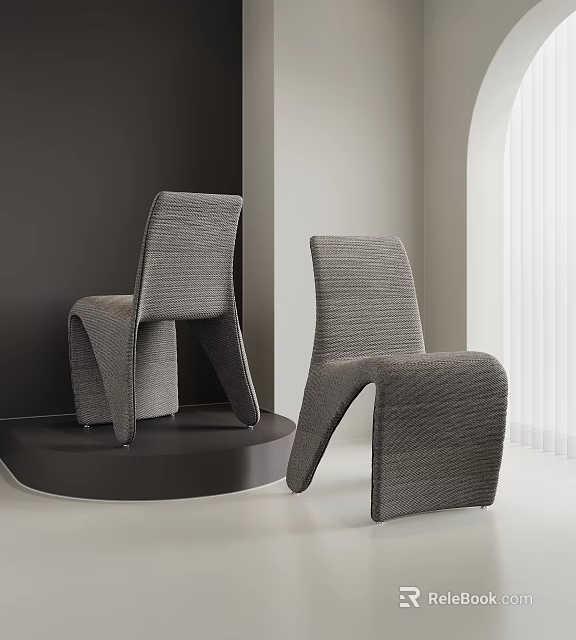 Gray Modern Dining Chairs With Unique Curved Design in Minimalist Interior Setting 3d model
