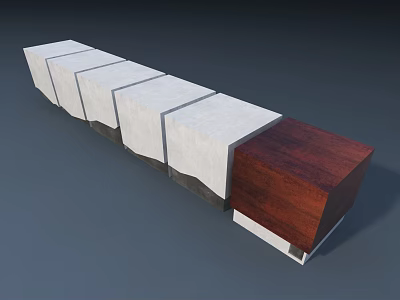 Modern Outdoor Chair Design With White Concrete Blocks And Red Wood Panel 3d model
