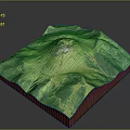 3D Topographic Model With Green Mountain Terrain White Summit And Orange Base