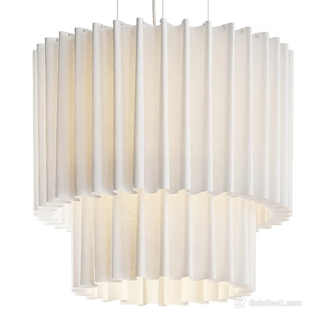 Modern White Pleated Linen Fabric Chandelier With Elegant Minimalist Design And Soft Light 3d model 