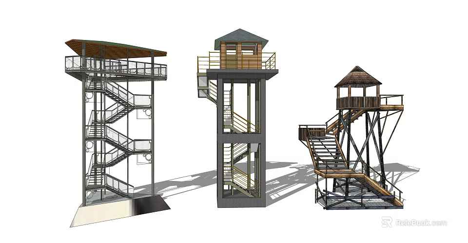 Scenic Observation Towers With Spiral Staircases Open Platforms And Metal Frames 3d model 