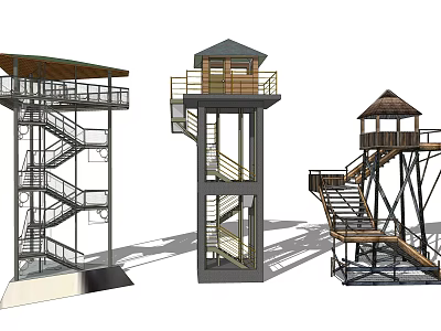 Scenic Observation Towers With Spiral Staircases Open Platforms And Metal Frames 3d model