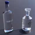 Two Liquor Glass Bottles With Blue Cap CROVACO Label Clear Cap Diamond Design Transparent Liquid