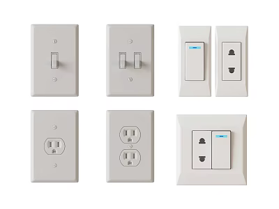 White Modern Switch And Socket Panels Different Types With Indicator Light For Home 3d model