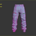 Casual Blue Cargo Pants With Multiple Pockets And Elastic Cuffs Design 3d model