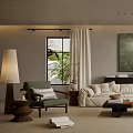 Modern Living Room Interior Design With White Sofa Coffee Table Plants And Wall Painting