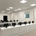 Modern Conference Room Interior With Large Windows Long Table Computers Chairs And TV Screen