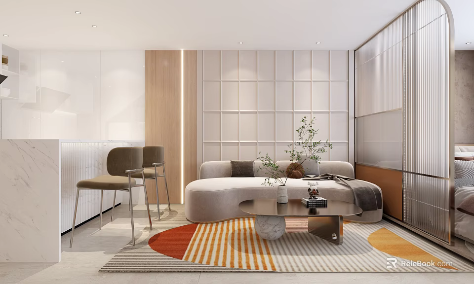 Modern Apartment Living Room With Sofa And Decorations 3d model 
