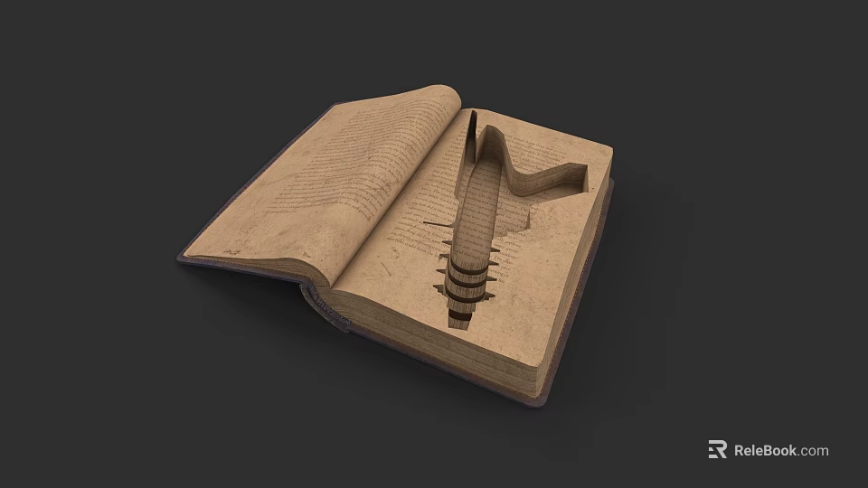 Vintage Bookshelf Featuring Open Old Book With 3D Spiral Structure 3d model