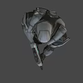 Futuristic Sci Fi Weapon With Blue Glowing Parts Held by Silver Black Armored Warrior