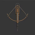 Ancient Medieval Crossbow With Wooden Frame Metal Parts And Spiked Bolt Stand