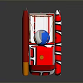 Colorful Toy Vehicle With Red White Blue Striped Design Blue Sphere And Antennas On Top