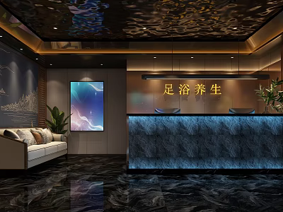 Foot Massage Wellness Center Interior With Reception Counter Sofa And Decorative Painting 3d model