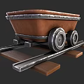 Brown Metal Framed Mine Cart On Wooden And Metal Rail Tracks