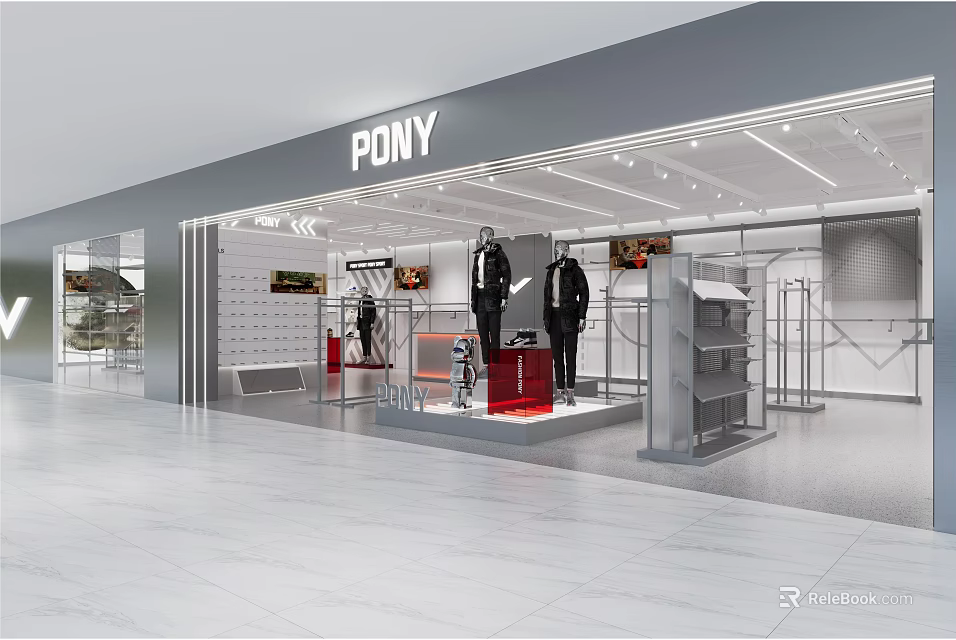 PONY Clothing Store Modern Interior With Mannequins And Fashion Display Racks 3d model 