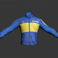 Blue And Yellow Casual Sporty Track Jacket With White Stripes And Chest Logo