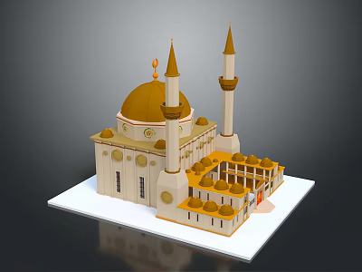 Ancient Islamic Architectural Masterpiece With Golden Dome Minarets And Intricate Decorative Elements 3d model