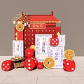Traditional Chinese Red Photo Check In Spot With Gold Coins Red Dice And Lucky Decorations