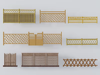 Different Style Railings Featuring Lattice Woven Bamboo And Wooden Designs For Outdoor Use 3d model