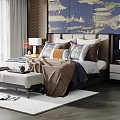 Elegant Double Bed With Decorative Pillows Bedside Table Lamps And Wall Art