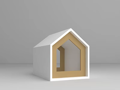 Stylish Minimalist Small White House Model Featuring Golden Frame On Gray Background 3d model