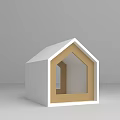 Stylish Minimalist Small White House Model Featuring Golden Frame On Gray Background