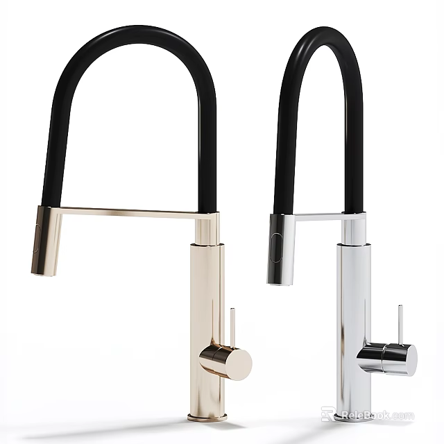 Modern Kitchen Faucet With Black Curved Spout And Gold Silver Finish Design 3d model 