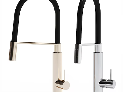 Modern Kitchen Faucet With Black Curved Spout And Gold Silver Finish Design 3d model