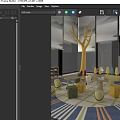 Modern Lounge Area Interior With Yellow Tree Decoration Round Tables Yellow Seats And City View