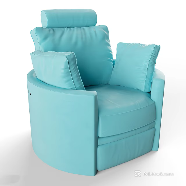 Comfortable Light Blue Single Sofa with Soft Pillows and Leather Upholstery 3d model