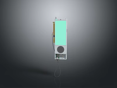 Wall Mounted Electronic Device With Green Display Screen Circular Component And Connecting Cable 3d model